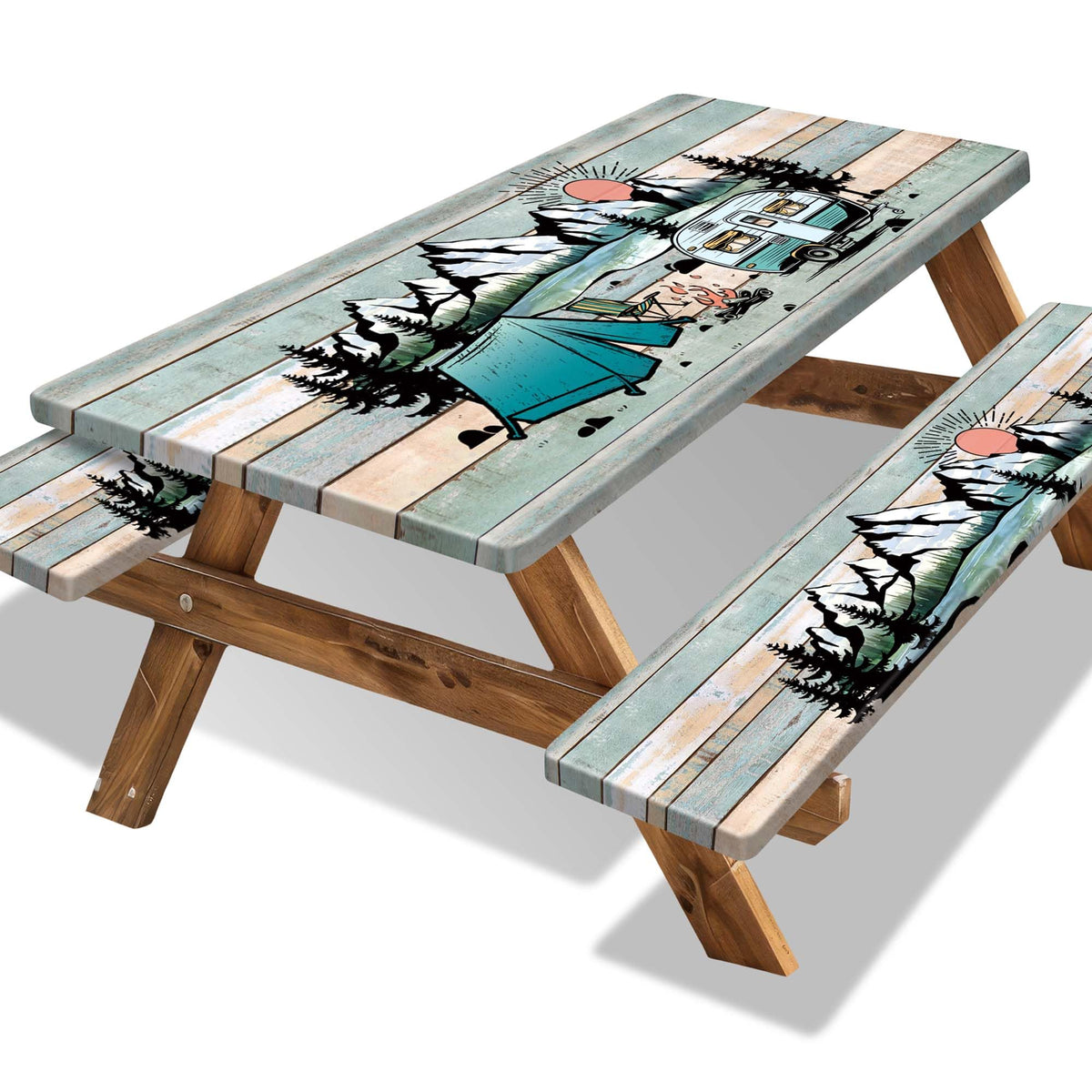 Butaluk picnic table cover with wood texture protects your 72x30 table from spills