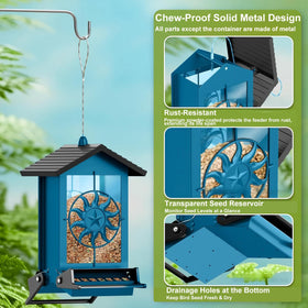 Buteafly 5lb seed-window feeder lets you monitor seed levels at a glance.