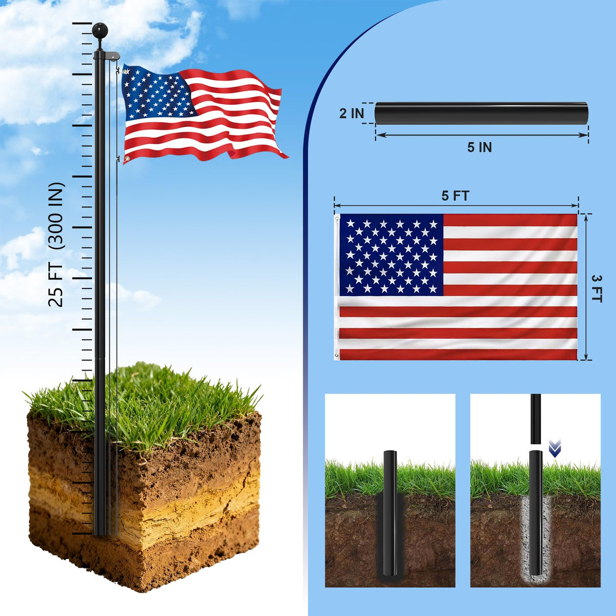 Butizone rotating base reduces tangling, letting flags fly freely.