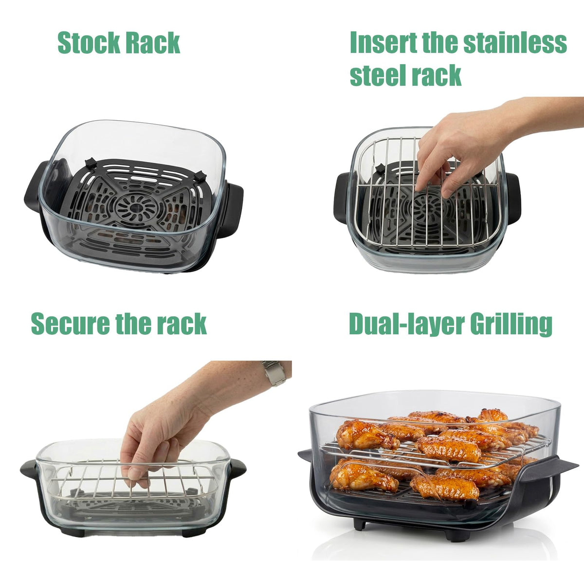 Buwesru Crisper Rack 5.4-inch small fits 6-CUP containers for even heating.