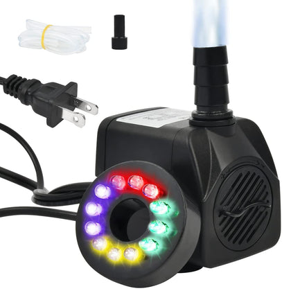 BUYGOO 10W submersible fountain pump with LED lights for peaceful water features
