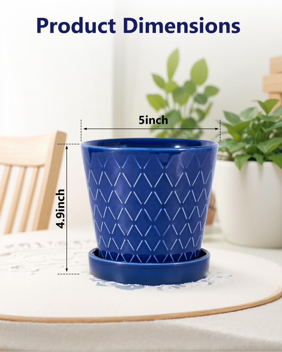 BUYMAX 5-inch blue-striped ceramic pot on a tidy desk display.