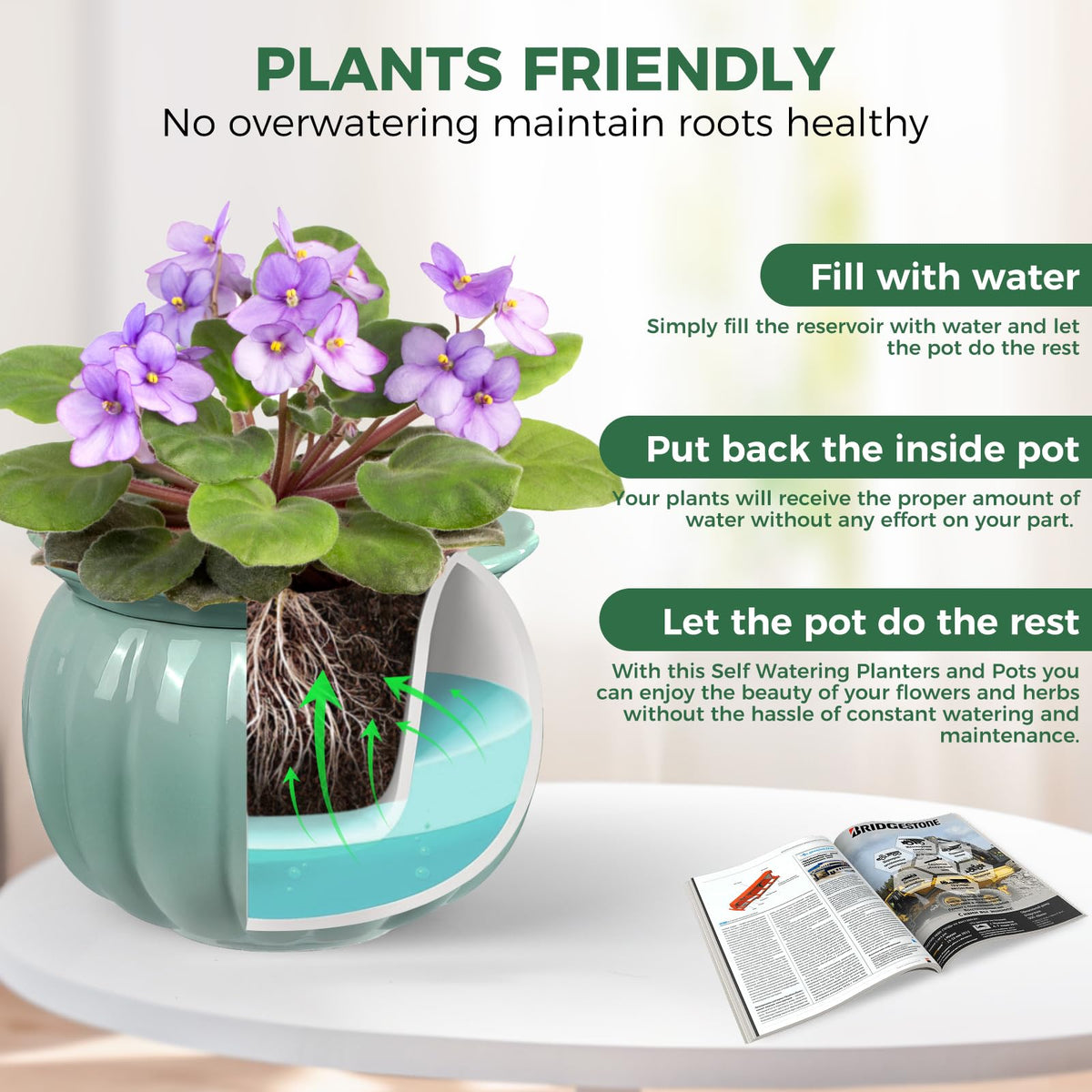 BUYMAX self-watering inner and outer pots enable flexible placement