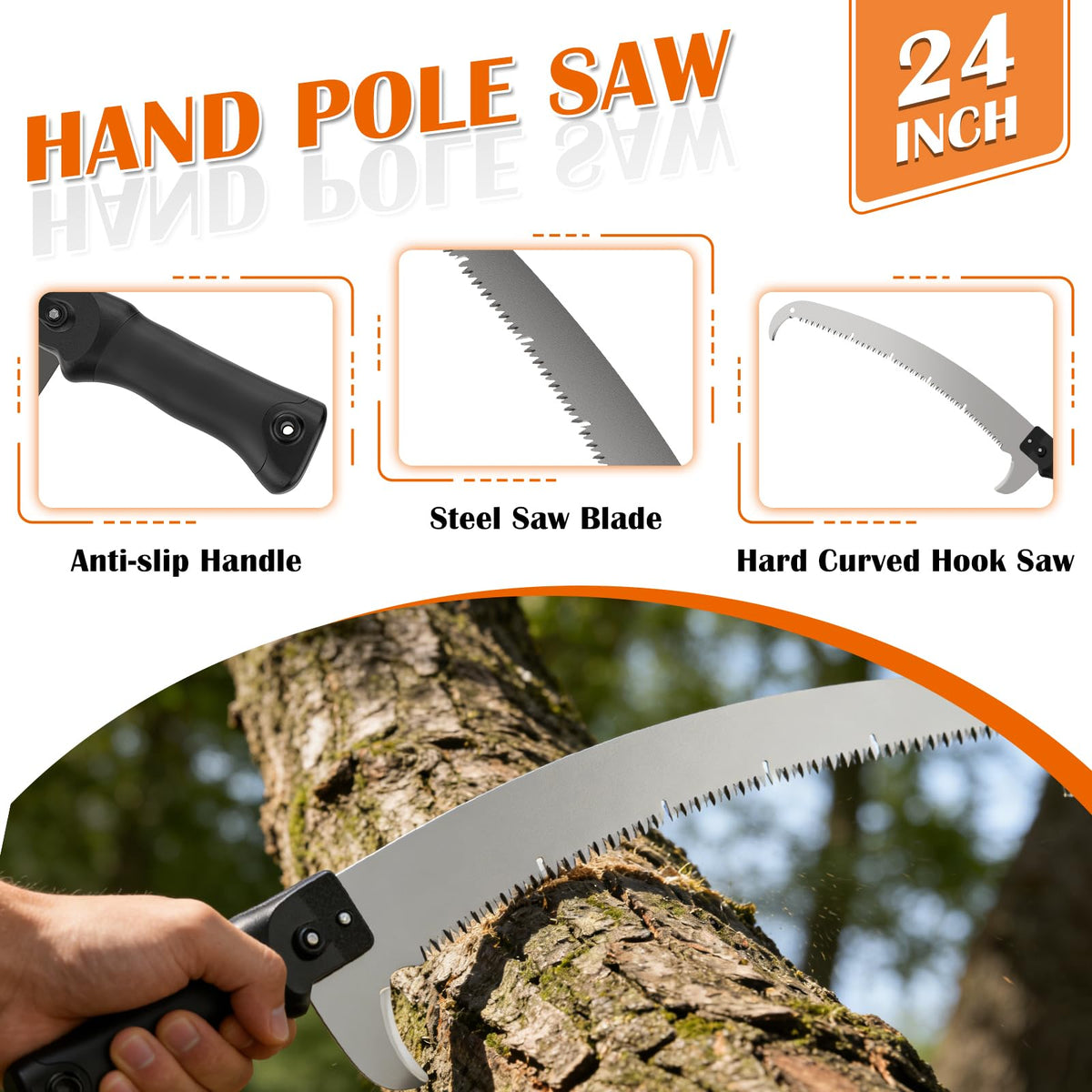 Buyplus 24-inch 3X saw blade for efficient cuts on branches.