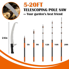 Buyplus 26ft reach pole saw with adjustable pole for versatile pruning.