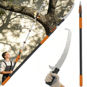 Buyplus 26ft reach pole saw extended length for tall pruning.