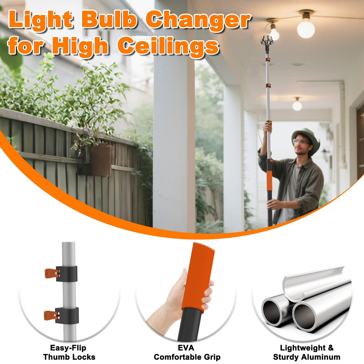 Buyplus bulb changer with basket and suction cup secures bulbs for removal