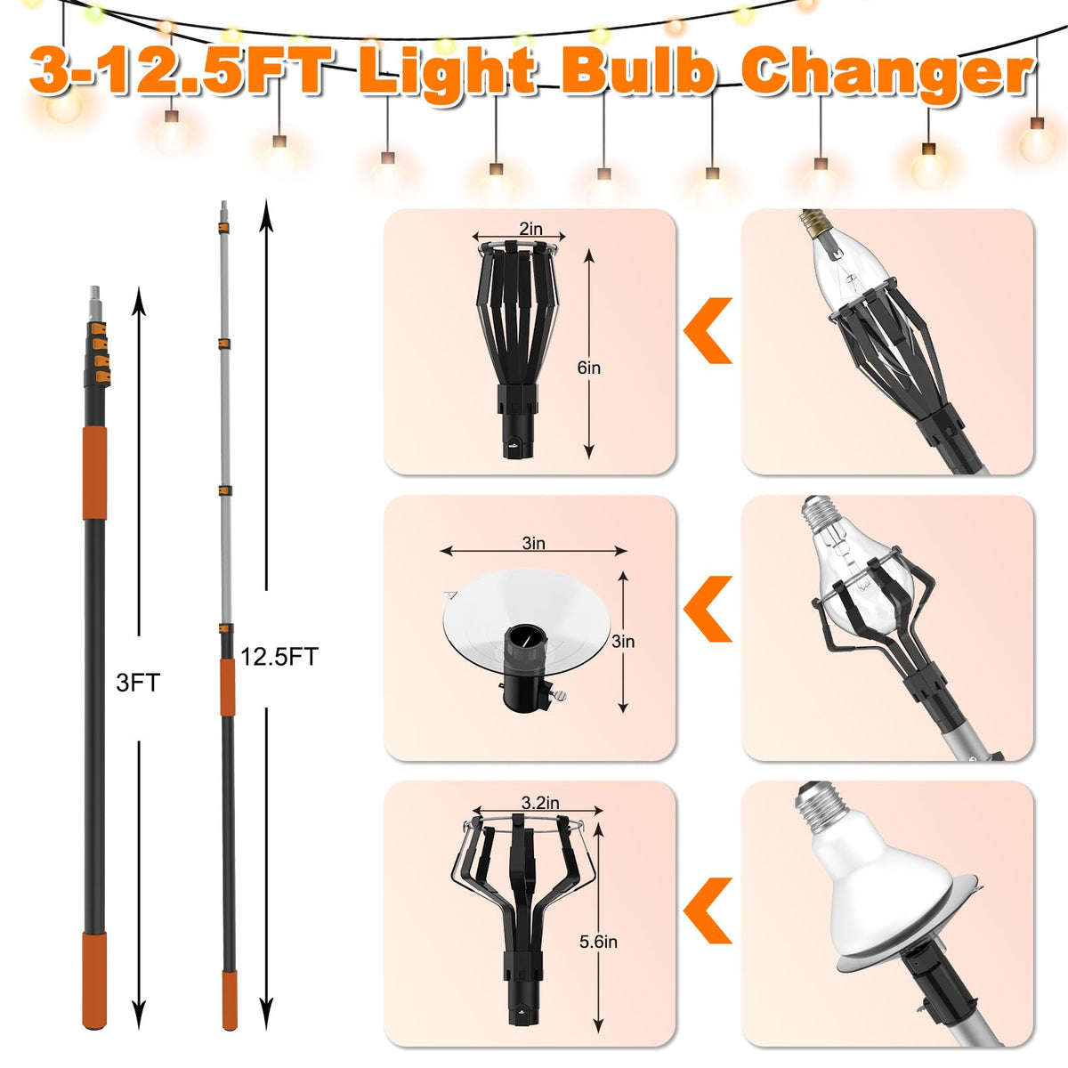 Buyplus flip-tab lock design ensures secure extension during bulb changes