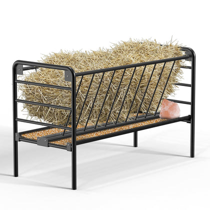 BUYYAH Horse Hay Feeder with 60-gallon capacity keeps ponies fed efficiently.