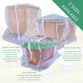 Buzz Bag fits full hives with space for bottom boards and covers.