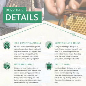 Buzz Bag strong zipper and pull ring facilitate secure closing.