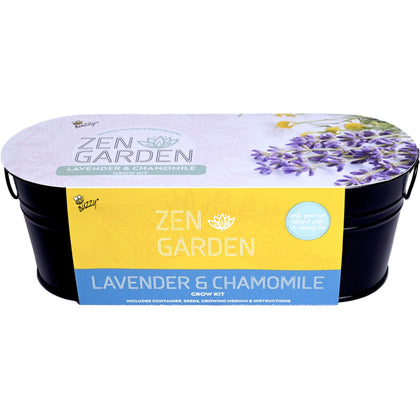 Buzzy Seeds planter on a windowsill featuring chamomile and lavender for easy indoor gardening.