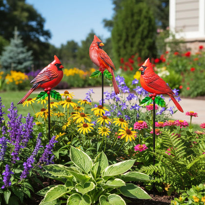 BVLFOOK cardinal yard art 3pc set adds charm to any garden.