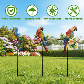 BVLFOOK Three-pack Metal Bird Stakes adds whimsy to lawns and pots.