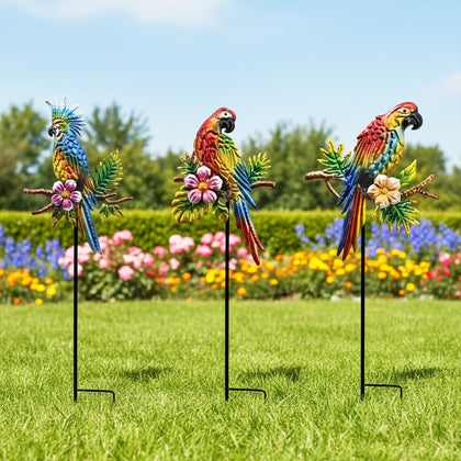 BVLFOOK Tropical Parrot Garden Stake brightens outdoor spaces with vibrant color.