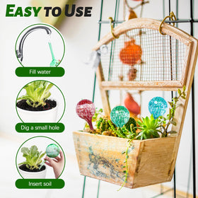 Bvrbaory globes on a potted plant showcasing decor and automatic watering.