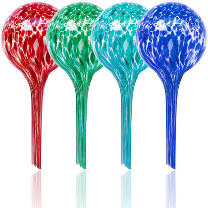 Bvrbaory watering globes, hand-blown glass, colorful display for easy plant hydration.