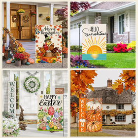 BWFY linen seasonal flags holiday 12x18 versatile year-round decor.