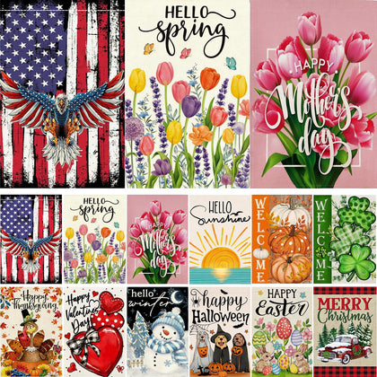 BWFY linen seasonal flags spring 12x18 for vibrant year-round yard decor.