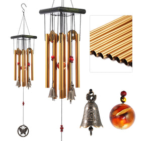 Bwinka wind chimes in traditional bronze finish add elegant garden ambience.