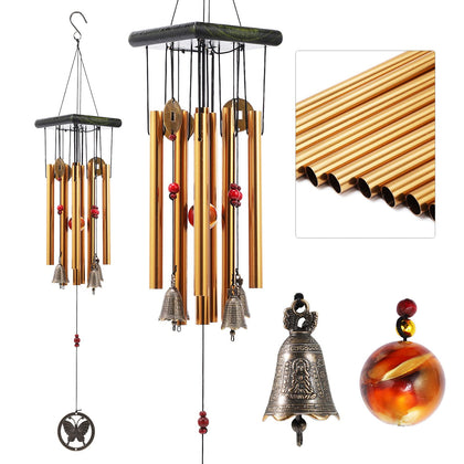Bwinka wind chimes in traditional bronze finish add elegant garden ambience.