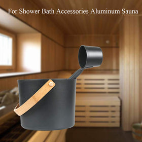 BWWNBY wooden-handled sauna ladle for easy water pouring during spa sessions.