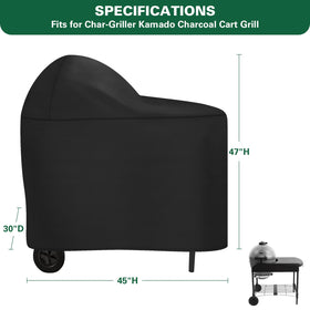 BXDZCOVRRS grill cover side view fits AKORN Cart securely and durably.