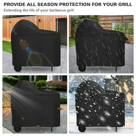 BXDZCOVRRS grill cover stored compactly beside the grill.