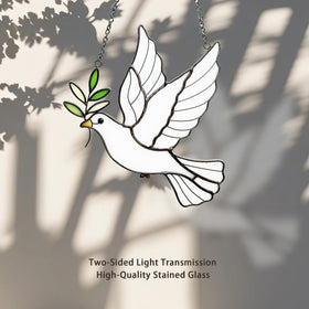 BXLZ Glass Dove Suncatcher closeup reveals vibrant colors and craftsmanship.