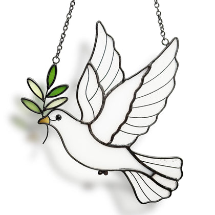 BXLZ White Dove Suncatcher on a window brightens spaces with serenity.