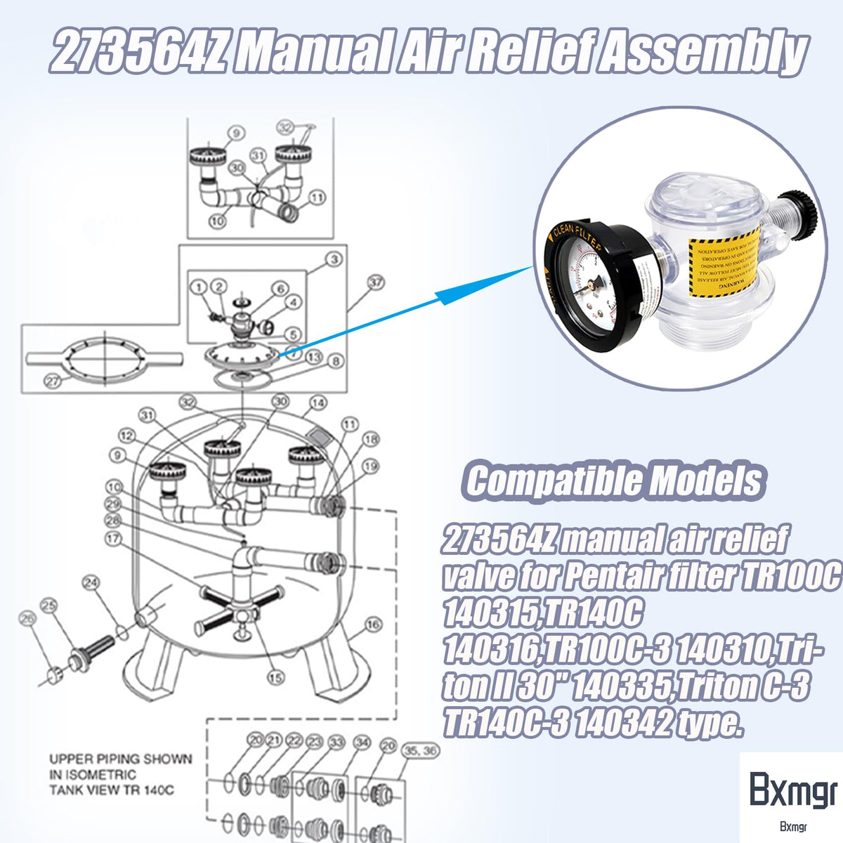 Bxmgr 273564Z valve labeling enables quick identification and secure fit