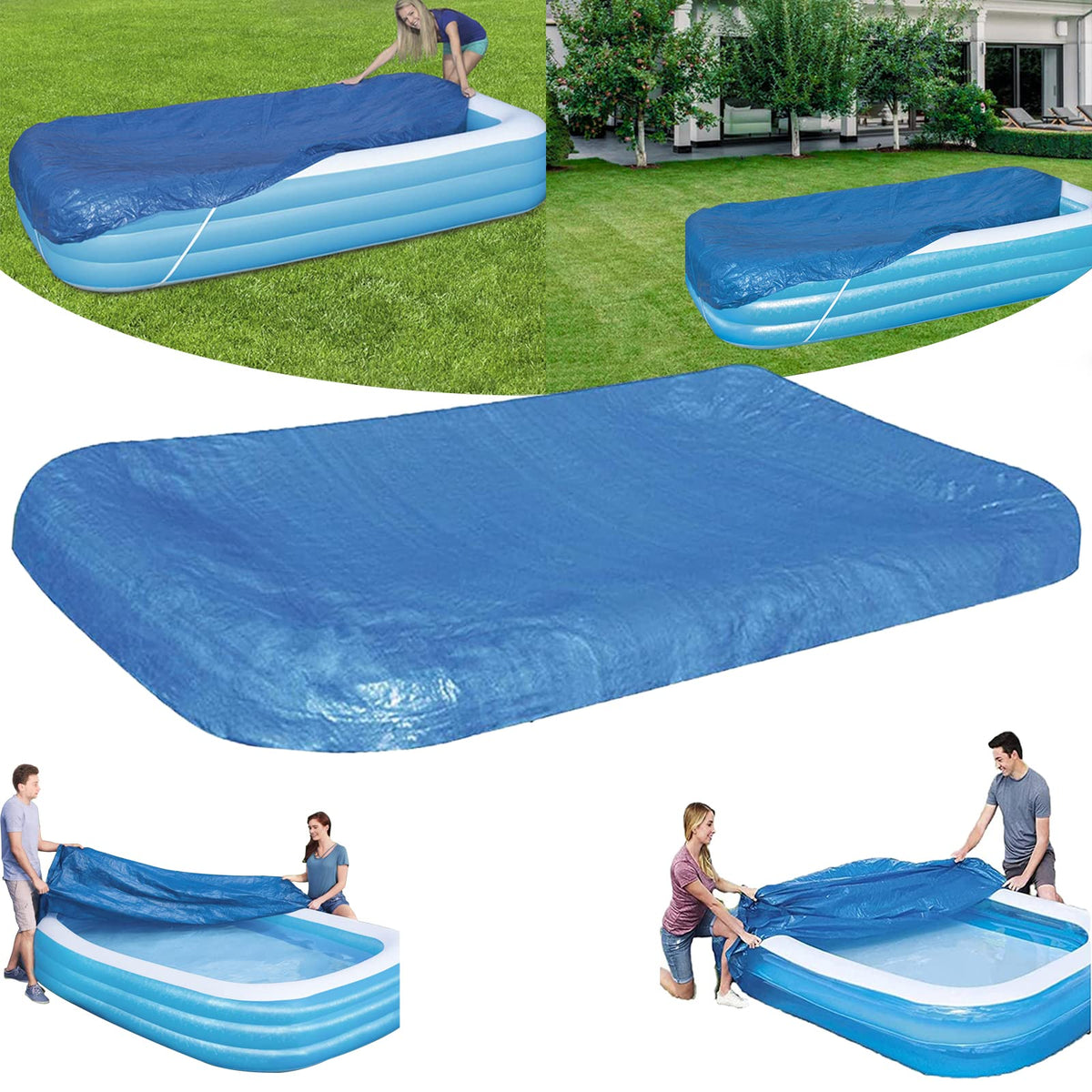 BXXLOOKG rectangle pool cover top view showing snug fit and debris protection.