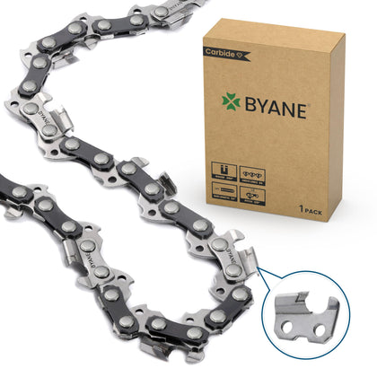 Byane 24inch carbide chainsaw chain close-up tips show durable carbide construction for long life