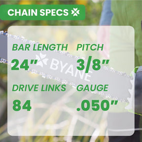 Byane 24inch carbide chainsaw chain cutting through dirty wood in harsh conditions