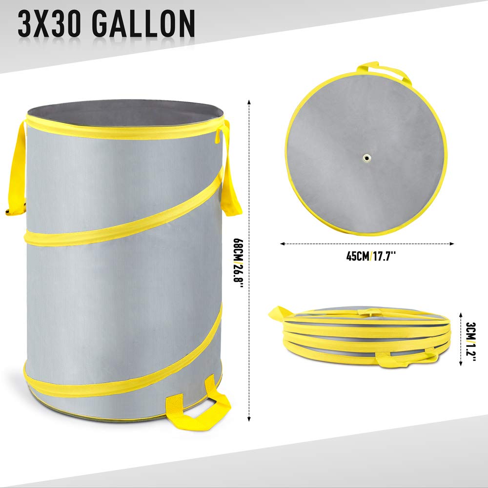 Byhagern 3-pack 30-gallon collapsible trash can for camping.