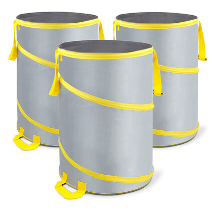 Byhagern 3-pack 30-gallon collapsible trash can folded for compact storage during trips.