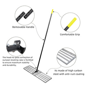 Byhagern Lawn Leveling Rake with removable handle for easy storage