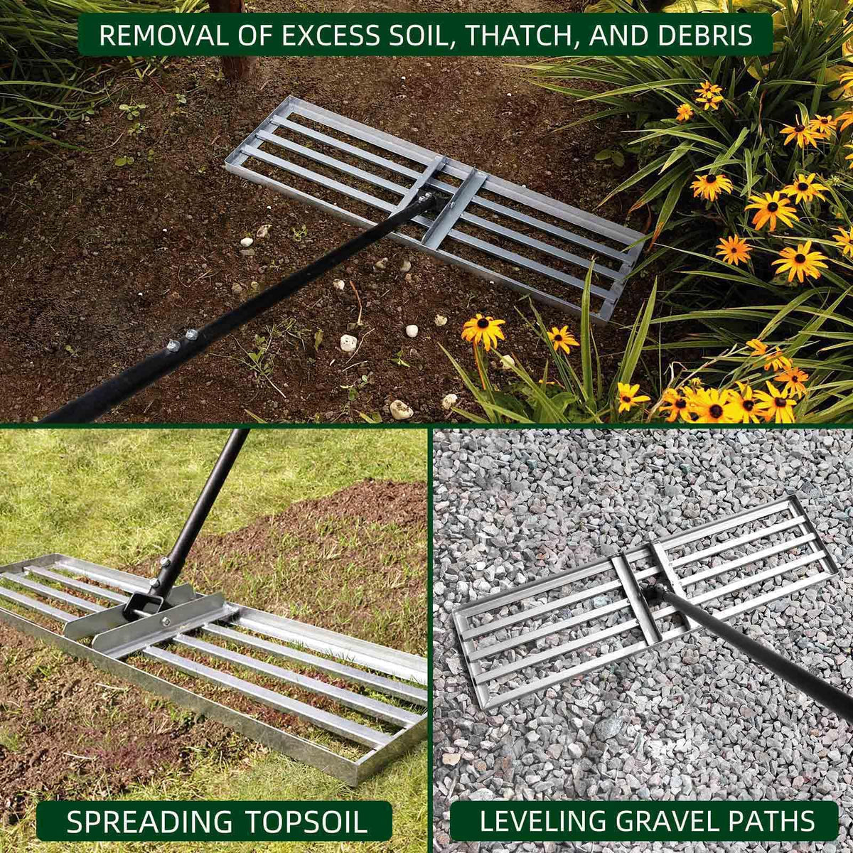 Byhagern Lawn Leveling Rake ideal for spreading topsoil and leveling turf