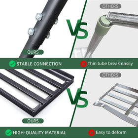 Byhagern removable-handle on lawn leveling rake eases storage and transport.