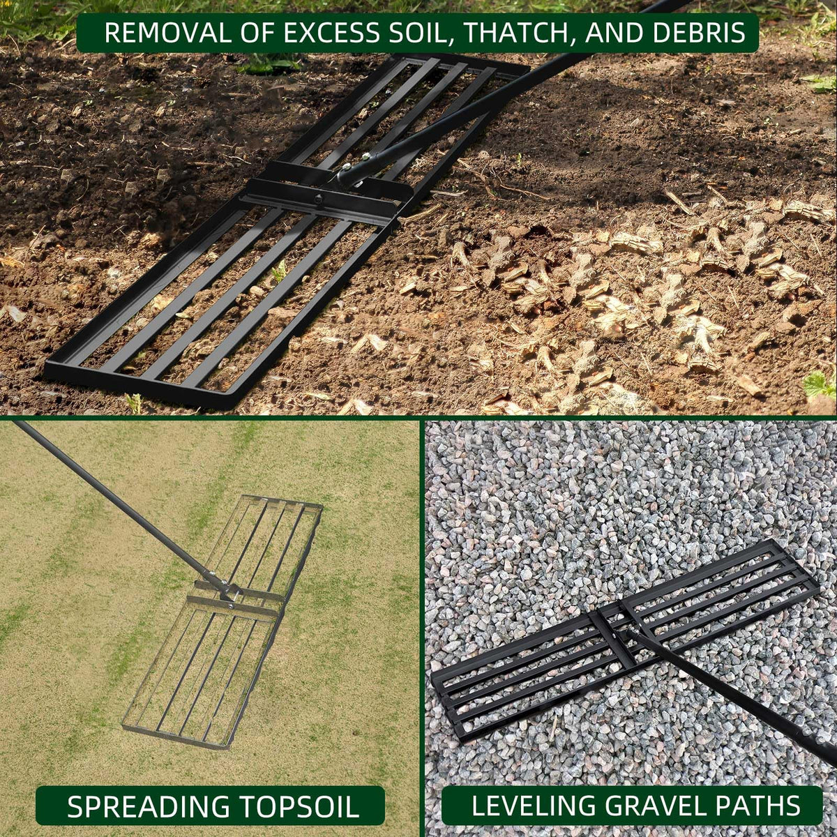 Byhagern wide 45x10 inch working width speeds lawn leveling projects.