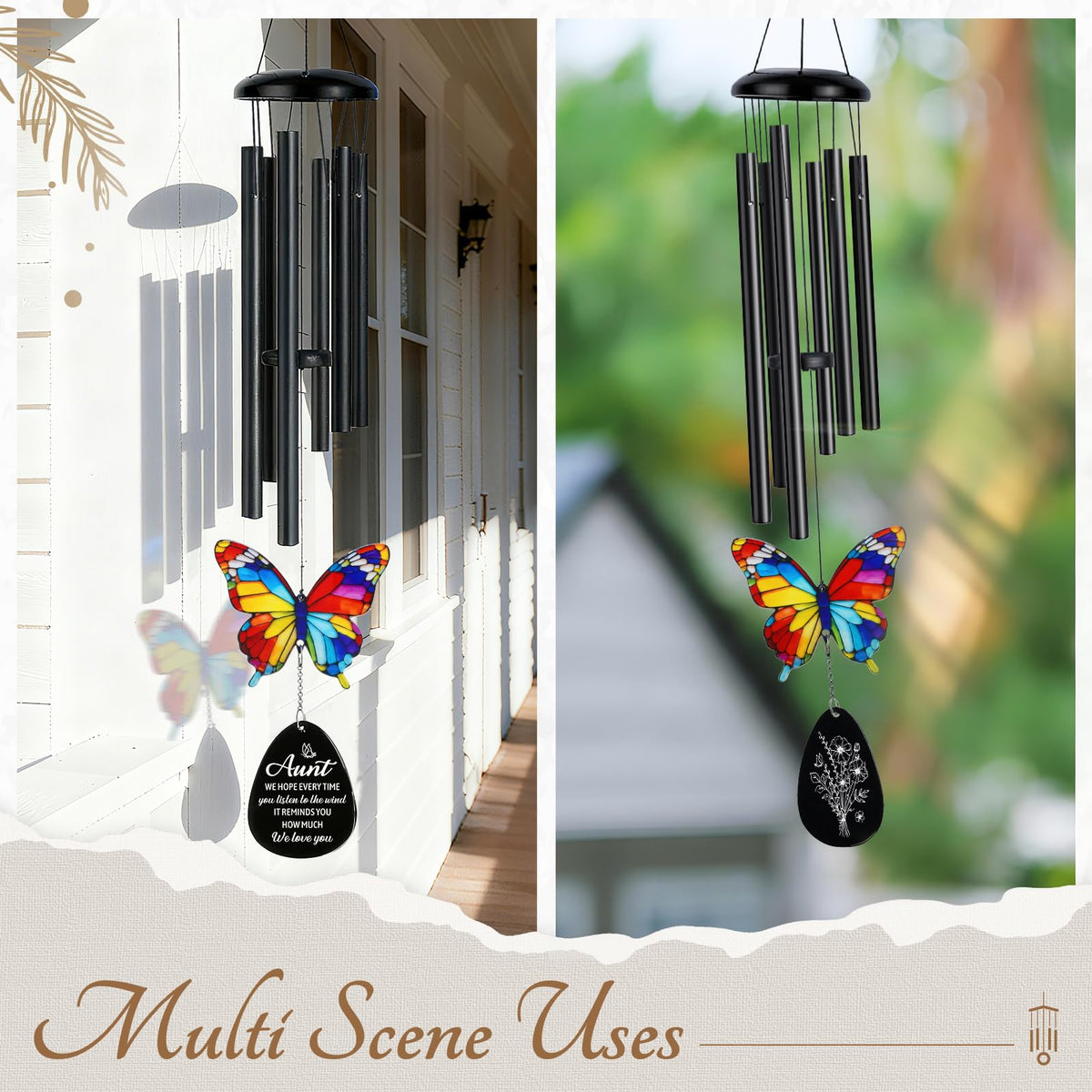 BYHEARTOHOME aunt wind chime length 27.17 inches for balanced display.