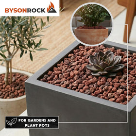 BysonRock red lava rocks landscaping pathways with bold outdoor design.