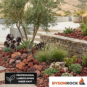BysonRock red lava rocks in planters improving drainage and airflow.