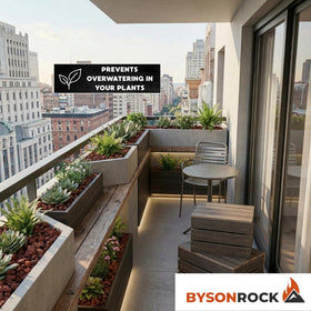 BysonRock red lava rocks in propane fire pit setup for stylish heat.