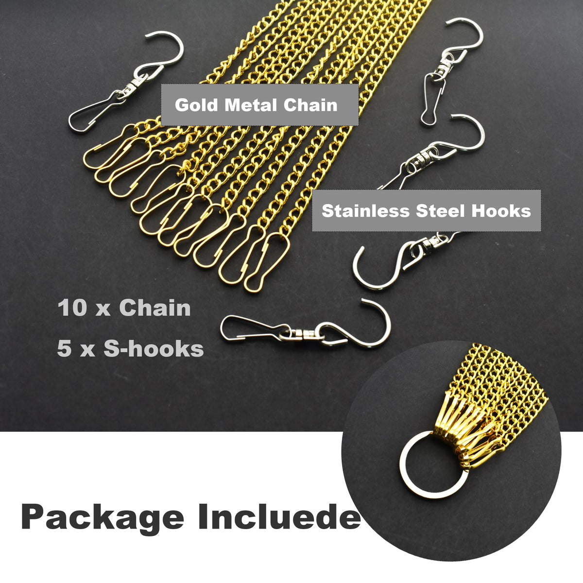 Bytiyar hanging chain with snap hooks at ends, fast connection for balconies.