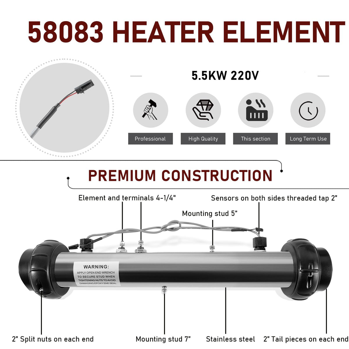 Bzsunway Balboa heater element side view showing compact fit