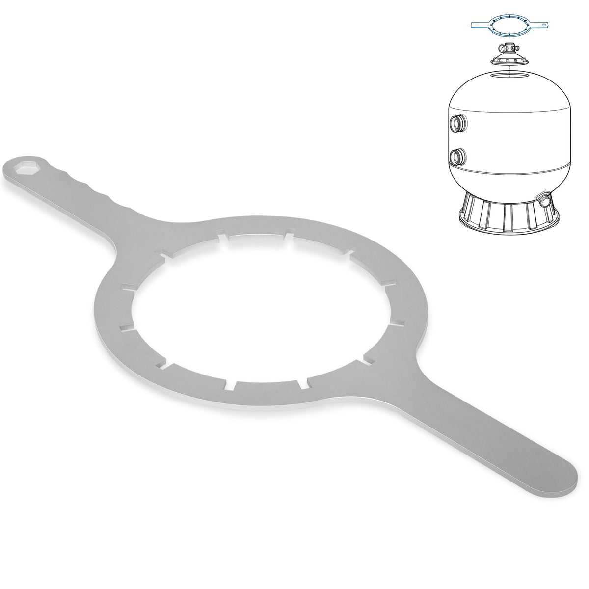 Bzsunway Triton II wrench close-up shows durable aluminum construction for pool maintenance.