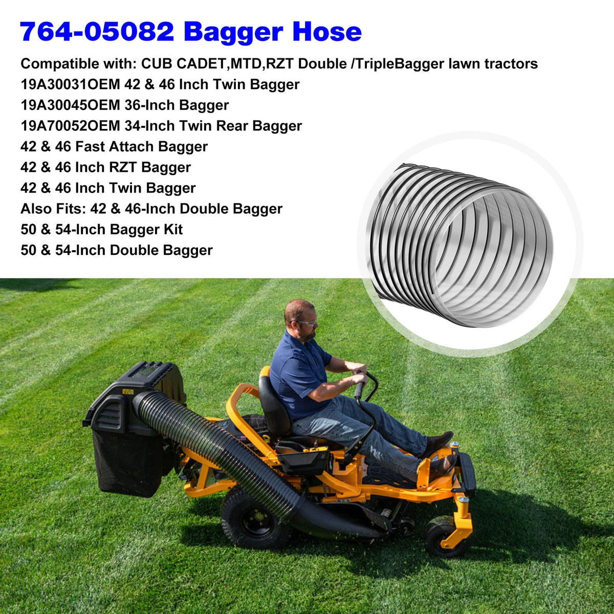 BZTT Flexible bagger hose length can be trimmed to suit your mower