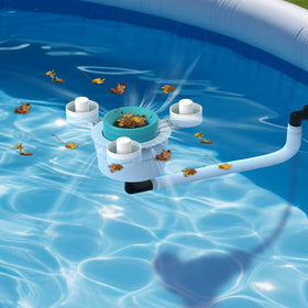 Bzyltrux pool skimmer with universal floating design captures leaves efficiently.