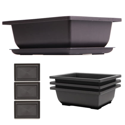 C CRYSTAL LEMON bonsai training pot with drip tray in rectangular 9x6.7 size for clean watering.